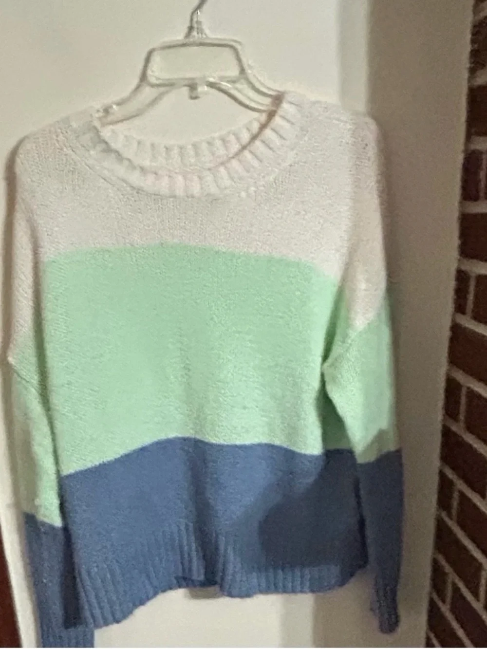 American Eagle Outfitters Size Medium Green White & Blue Crewneck Sweater